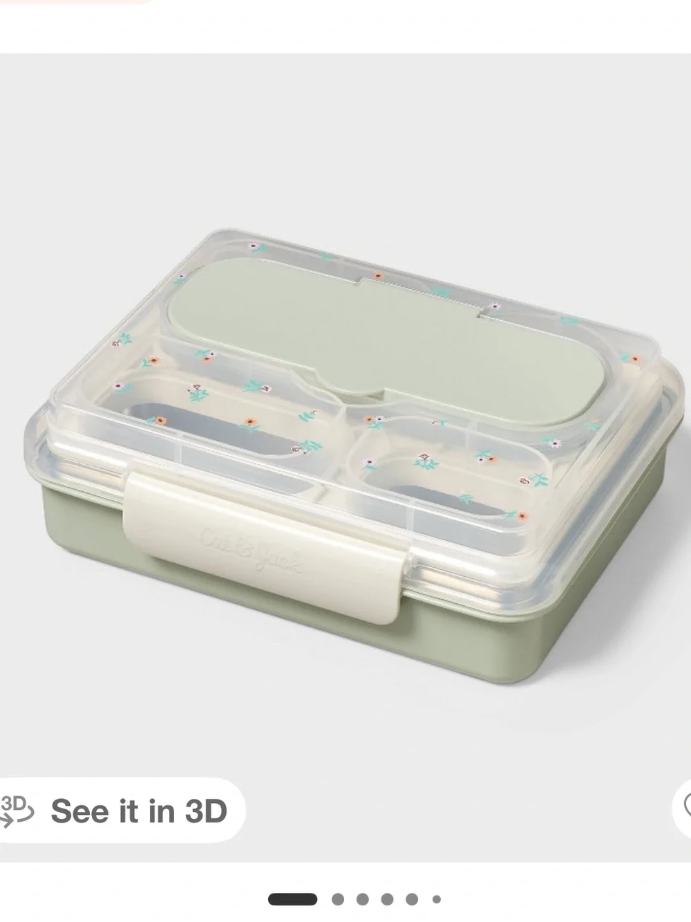 Cat & Jack Ditsy Floral Stainless Steel Bento Lunch Box Green 4 Compartment